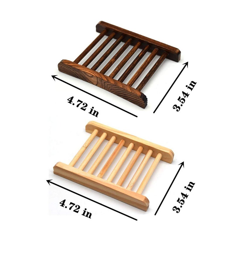 Ru S 10 Piece Home Bamboo Wood Soap Holder, Bathroom Wooden Soap Case, Hand Craft Bathtub Shower Dish Accessories (Charcoal and Wooden) - Image 2